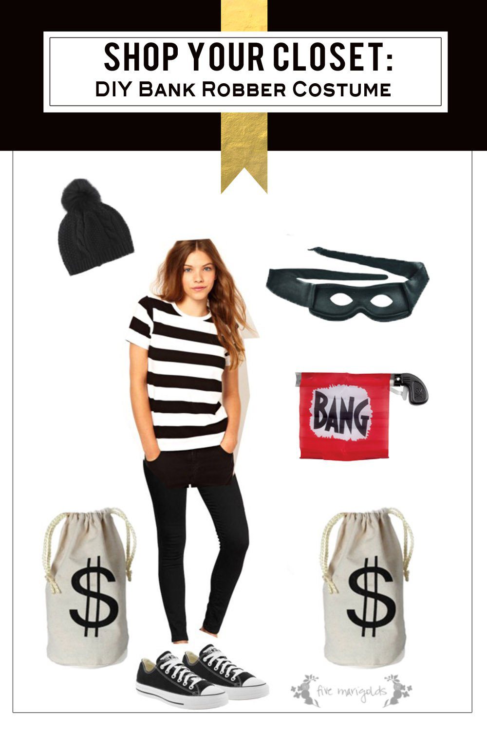 Shop your own closet for free and fabulous costumes this Halloween! Love this bank robber costume idea.