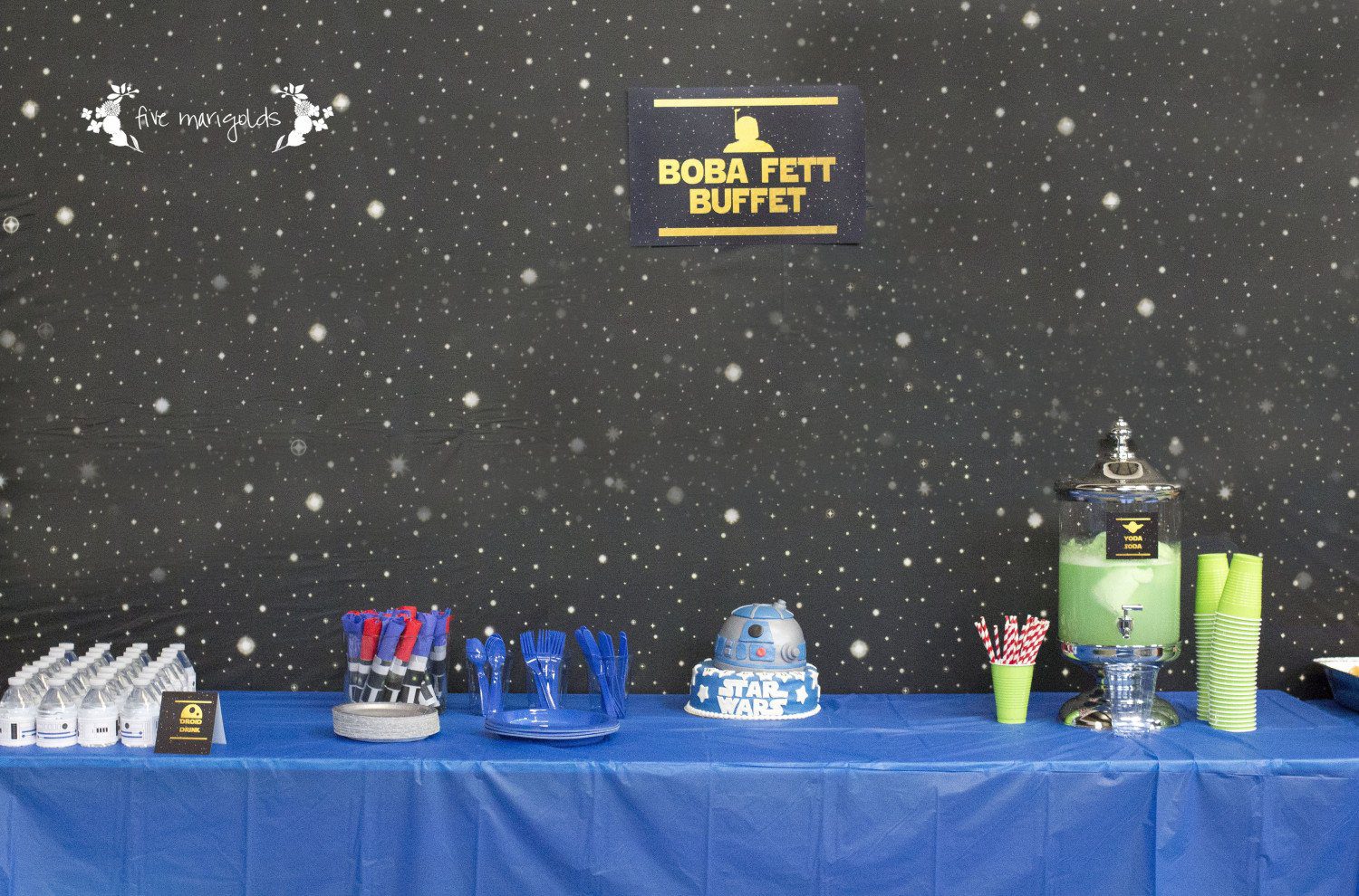 Star Wars Birthday Party Boba Fett Buffet | www.fivemarigolds.com