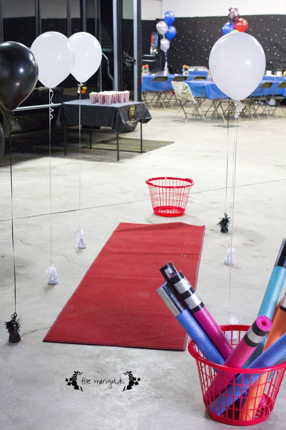 Star Wars Birthday Party Jedi Training Course with Balloons and Pool Noodles | www.fivemarigolds.com