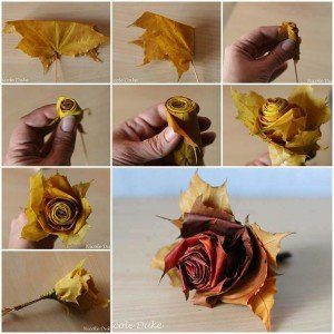Turn colorful autumn leaves into a rose bouquet - tutorial | Five Marigolds