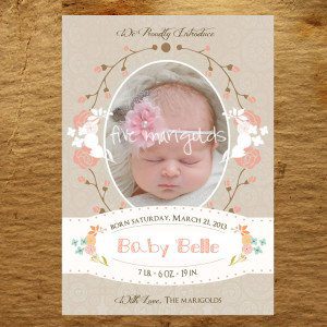 Vintage Sophisticated Floral baby girl birth announcement | Five Marigolds
