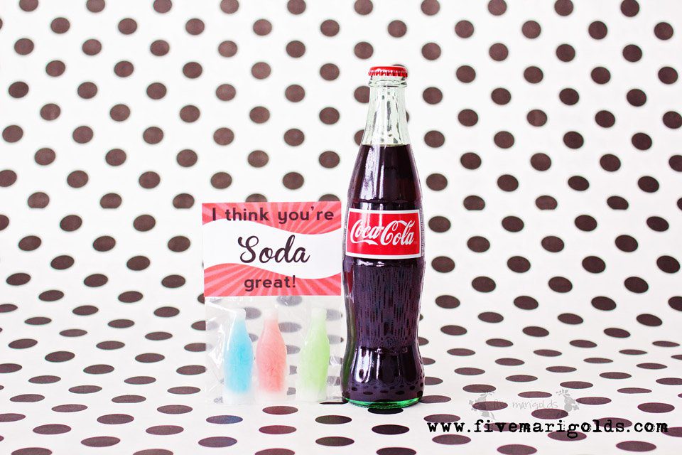 I Soda Think You're Great Valentine's Day Candy Wax Bottles Printable | www.fivemarigolds.com