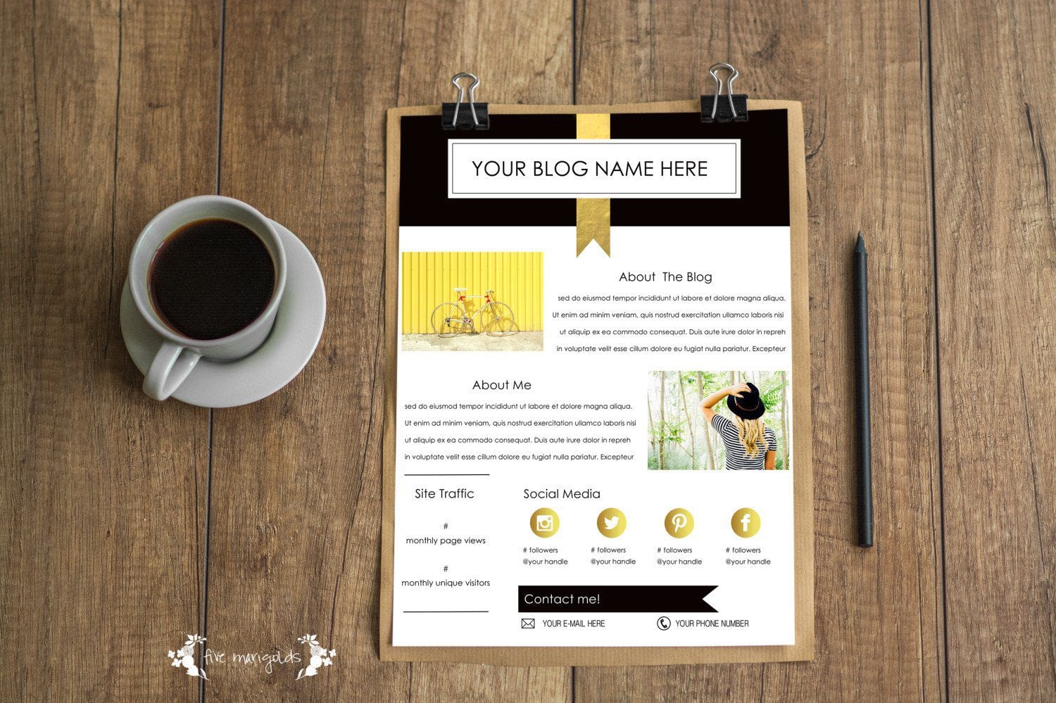 Free Media Kit Template for Bloggers | www.fivemarigolds.com