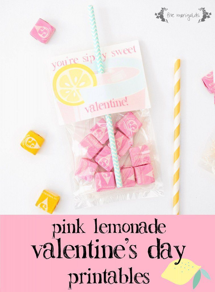 Simply Sweet Pink Lemonade Valentine's Day Printable | www.fivemarigolds.com