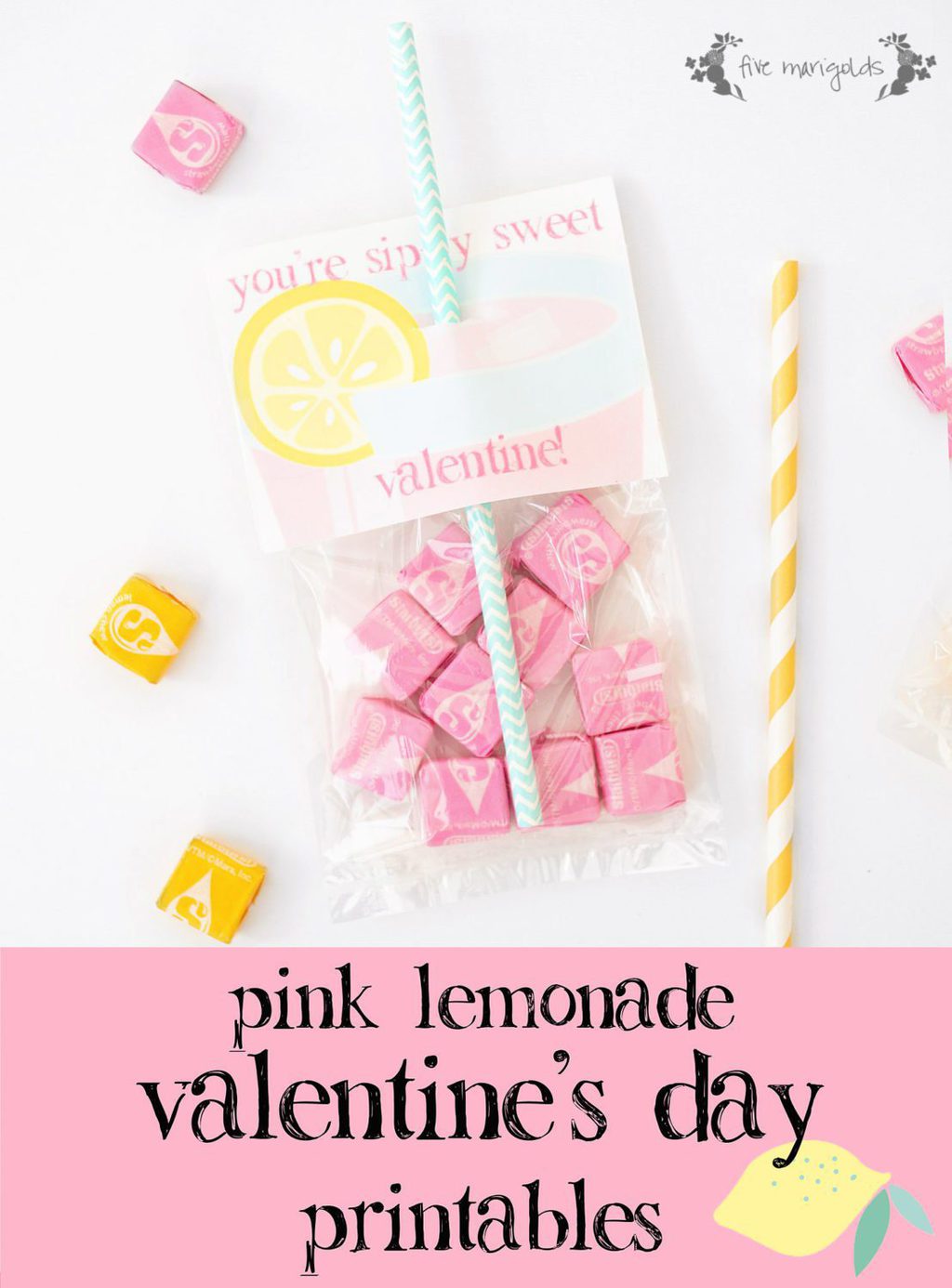 Simply Sweet Pink Lemonade Valentines Printable | www.fivemarigolds.com