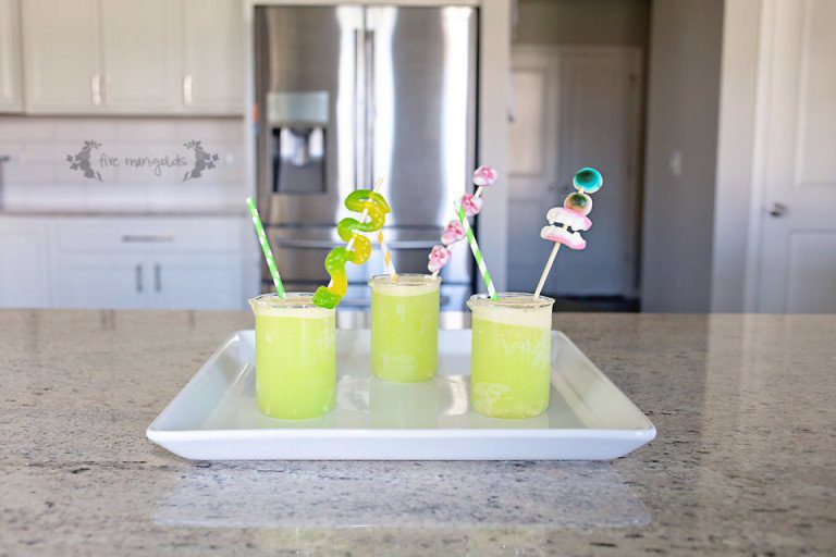 Make this mean, green, Halloween punch with spooky skewers | Five Marigolds
