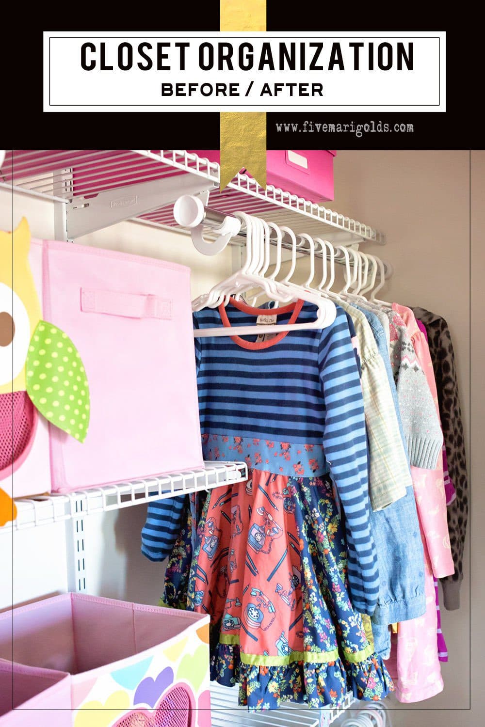 Girl's Bedroom Closet Organization Before and After #WinterizeYourClosets #ad