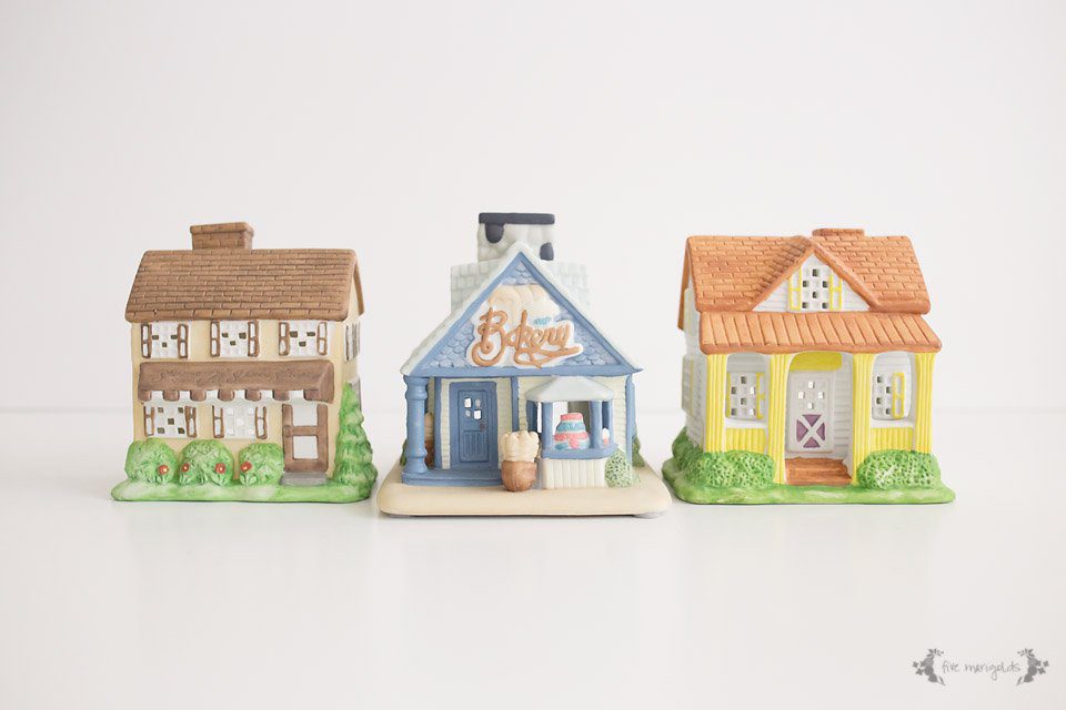 Trash to Treasure: Ceramic House Night Lights for a Girl's Room, thrifted from a Christmas Village. | Five Marigolds