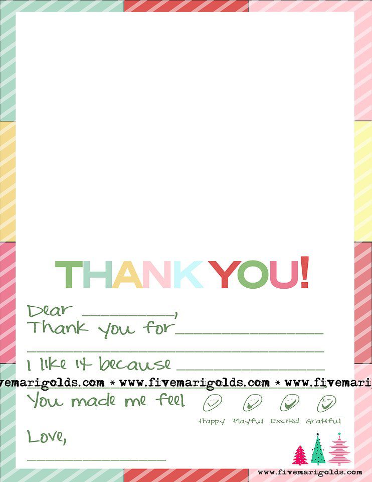Christmas Thank You Note Template for Kids | Five Marigolds