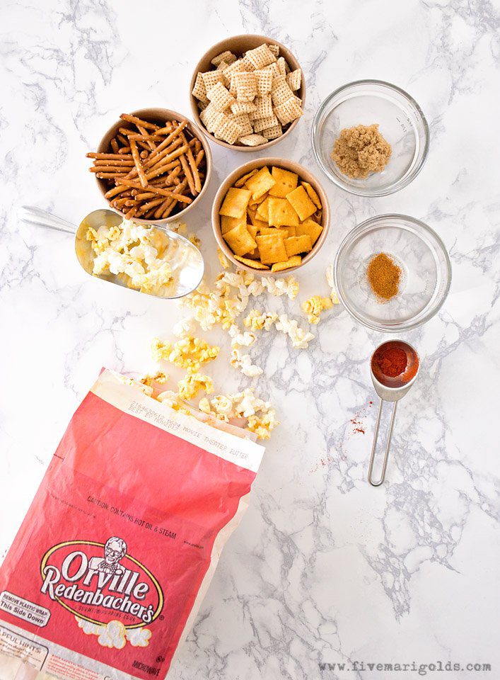 Sweet and Spicy Party Mix Recipes | Five Marigolds #ad #AllStarSnackBar 