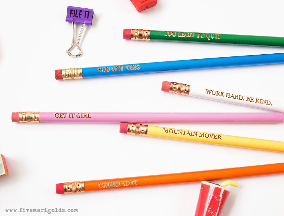 DIY School Supplies: Easy Custom Pencils and Toppers for BTS Gifts | Five Marigolds