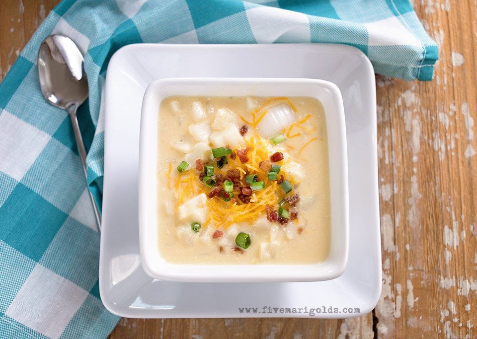 Slow cooker potato soup. Quick, easy comfort food.