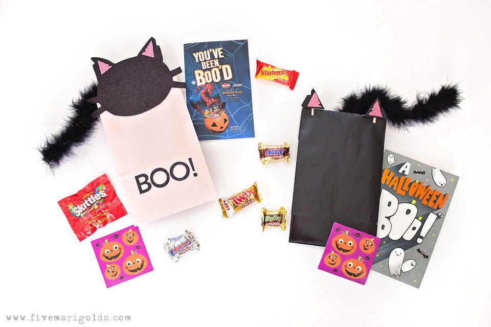 Pink and Black Cat Printables for Birthday Favors and Halloween BOO Bags
