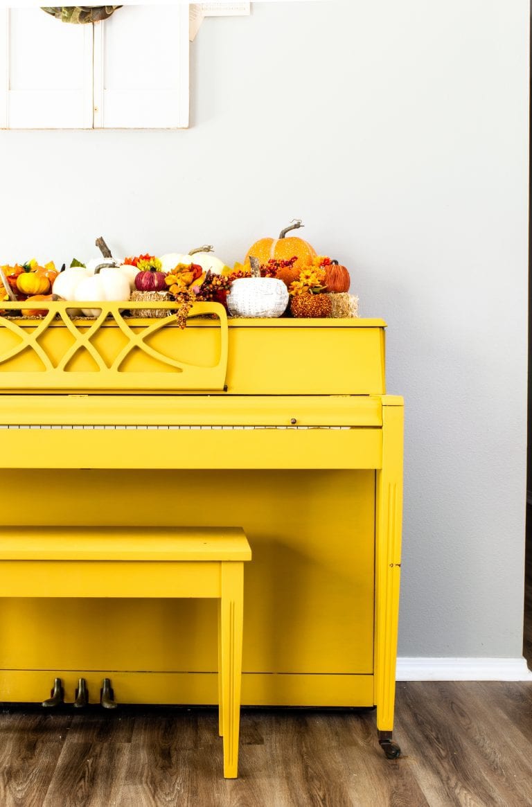 Yellow Piano with Fall Decorations
