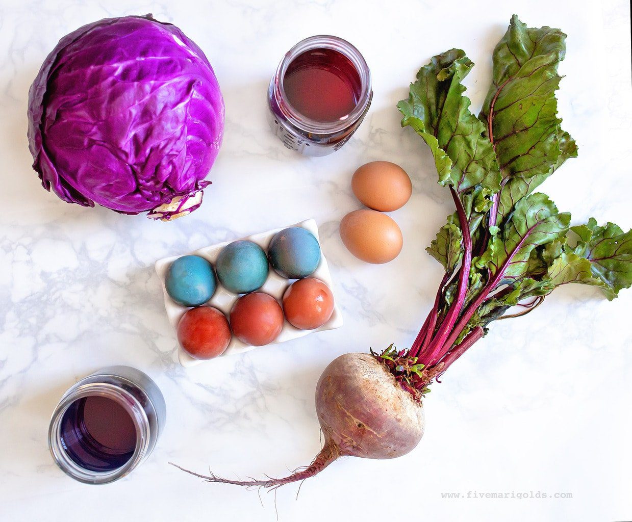 Naturally dye brown easter eggs with red cabbage and beets