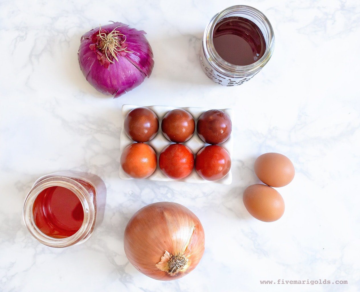Naturally dye brown easter eggs with red onions and yellow onions