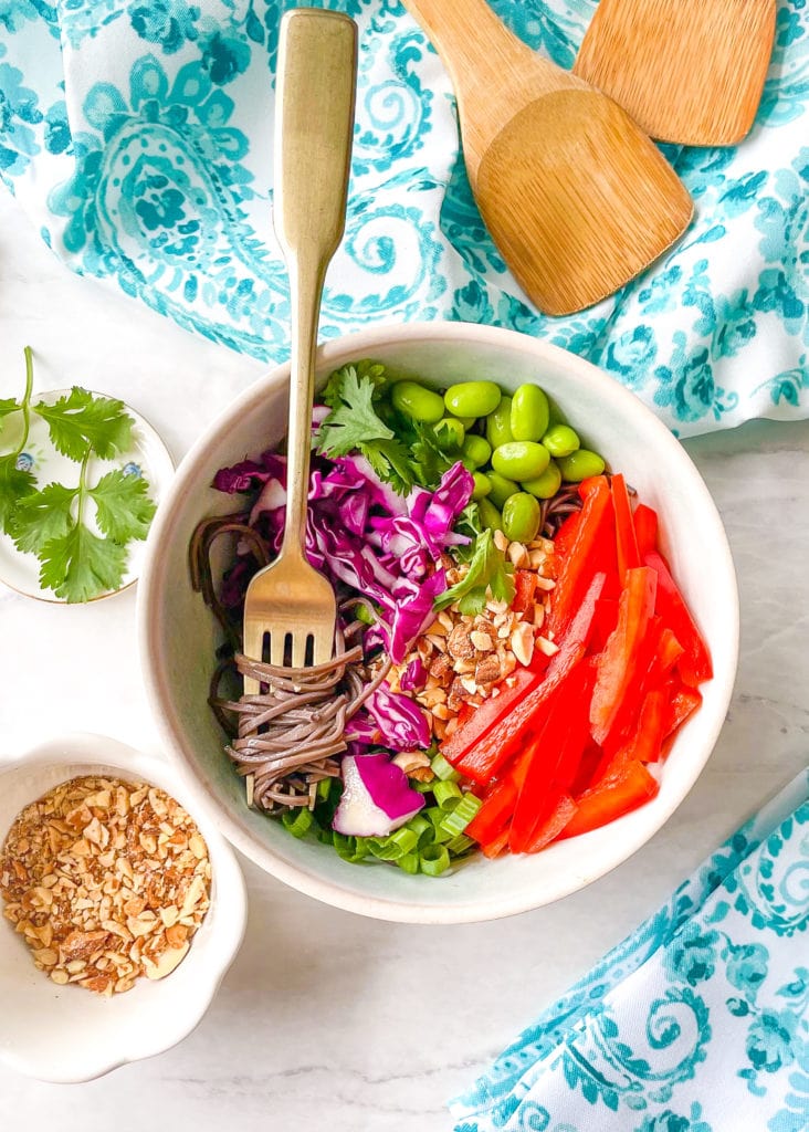 Soba Noodle Salad with Almond Butter Dressing Five Marigolds